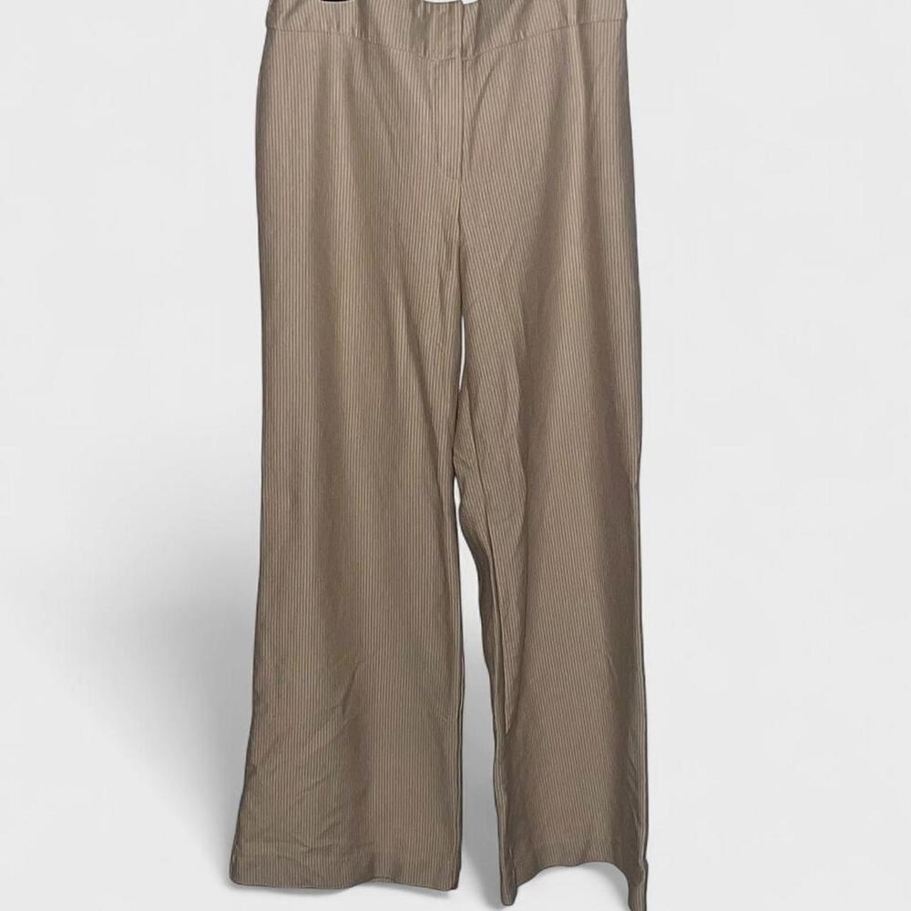 New York & Co Light Beige Pinstriped Stretch Straight Wide Leg Pants - Size M